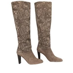 STUART WEITZMAN BOOT Leather Lace Cut Sz 7.5 Tan Knee Hi Fancy Luxury Party $895